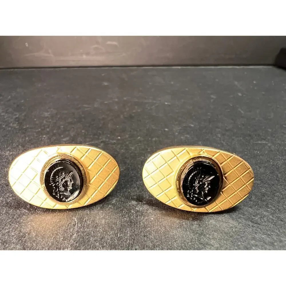 Vintage MCM Swank Gold Tone Centurion Cameo Cufflinks